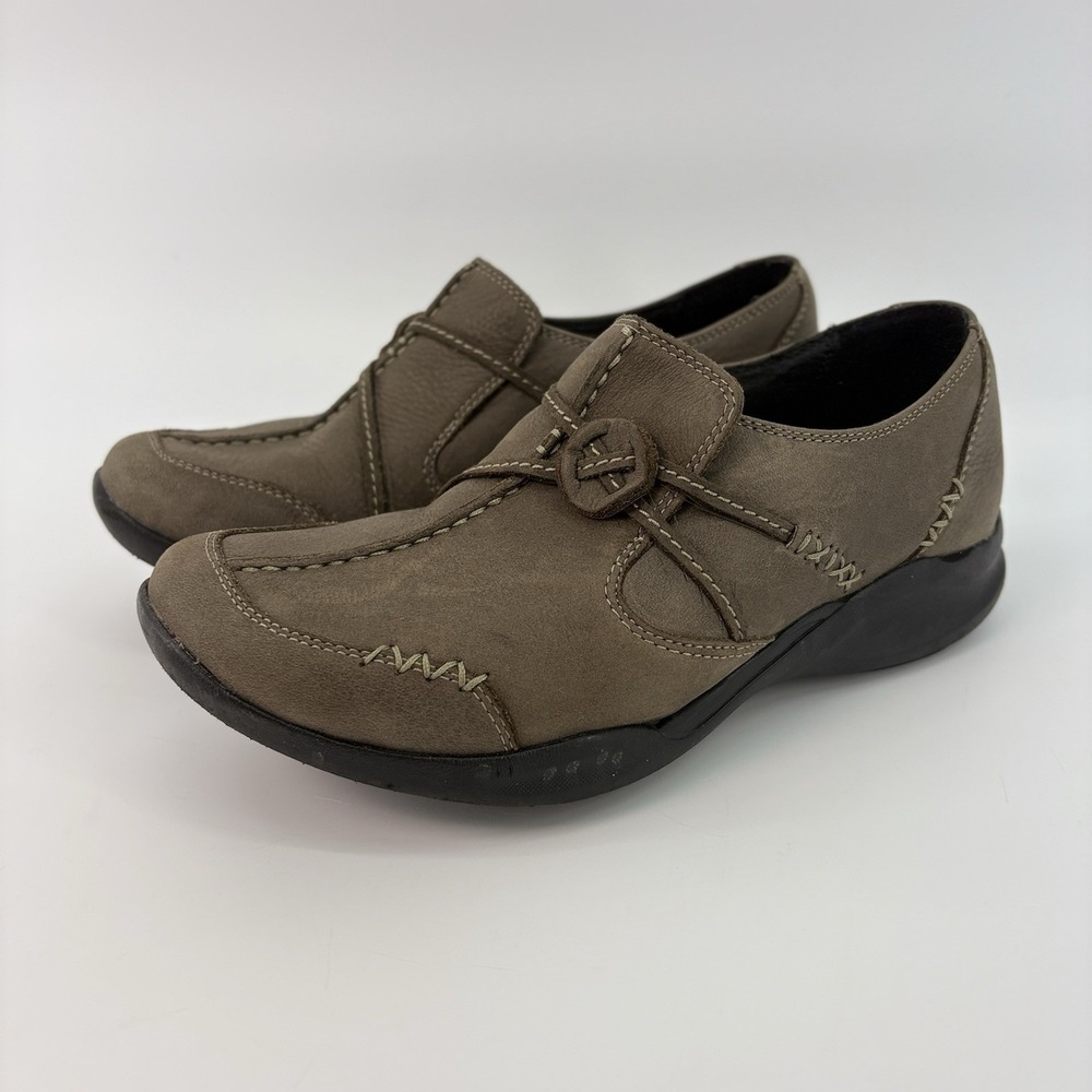 Clarks Shoes Womens 6.5 M Wave Walk Casual Slip On Loafer Gray/brn Leather Flats